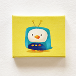【お試し価格】ミニキャンバスイラスト「ペンギンティーヴィー」小さく可愛いF0号