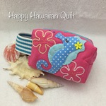 幸せの使者タツノオトシゴ＆プルメリア　キャラメルポーチハワイアンキルト⑤