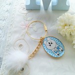 Ｔ様専用★ビションフリーゼのプッくり☆キーホルダーブルー★ミンクファー付き