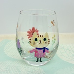 【受注製作】手描き絵付けグラスタンブラー　茶トラ猫と花