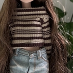 ボーダーニットオフショルダー　茶　22cmドール　ドール服　ピュアニーモ
