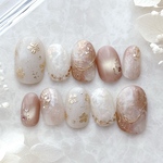 new♡cafe brown☕️ニュアンスフラワーネイル　　ブライダル　結婚式　ウェディング　推し活　お花　マグネット　ブラウン　秋　