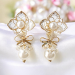 [53]（SALE）2wayリボン♡パール揺れるクリアフラワー＊花ピアス/イヤリング 華やか ディップアート
