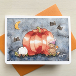 🎃透明水彩画2枚セット 「くまちゃんのハロウィン」クマ　熊　イラストミニカード ハロウィンカード　バースデーカード 秋 カボチャ　ハロウィン　北欧　秋
