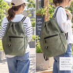 洗い込まれたコットン生地のナップサック♡スモークカーキグリーン♡A4