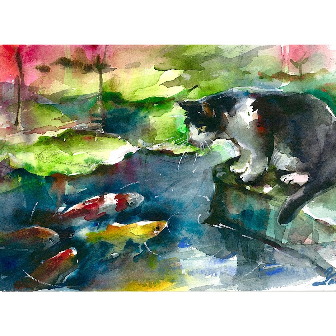 水彩画 原画 木登り猫 - YANAGI'S GALLERY | minne byGMOペパボ 国内