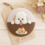 たべたいわんこの刺繍くるみボタン(選べるキーホルダー/スマホグリップ/ブローチ/ヘアゴム)