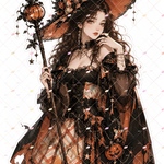 オリジナルステッカー　ハロウィンバージョン　魔女　女巫　ちびっ子　コラージュ素材　8種類8枚セット