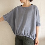 <受注製作>天日干しリネン　イレギュラーヘムブラウス　青藤