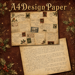 【D-37】Vintage Christmas Letters｜切手と英文書簡のアンティーククリスマス デザインペーパー｜A4両面印刷 90kg上質紙×10枚入│コラージュ エフェメラ 