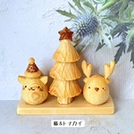 木彫りのクリスマスツリー(猫＆トナカイ)