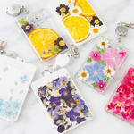 ＊本物のお花とフルーツで彩る＊ リール付き・選べるパスケース 定期入れ 押し花 押しフルーツ オレンジ