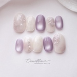  Lilac Reverie-儚げライラックのニュアンスネイル-ネイルチップ マグネットネイル パープルネイル 上品 シンプル ブライダル 秋ネイル もやもや うるうる