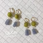 🫒 OLIVE × BLUE 🦋落ち着いたオリーブカラーと、淡いブルーグレーの組み合わせが印象的なピアス。