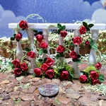 ミニチュアの花「バルコニーの柵に赤いつる薔薇」