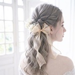 ♡あじさいとゴールドのオーガンジーダブルリボン♡ヘッドアクセサリー♡