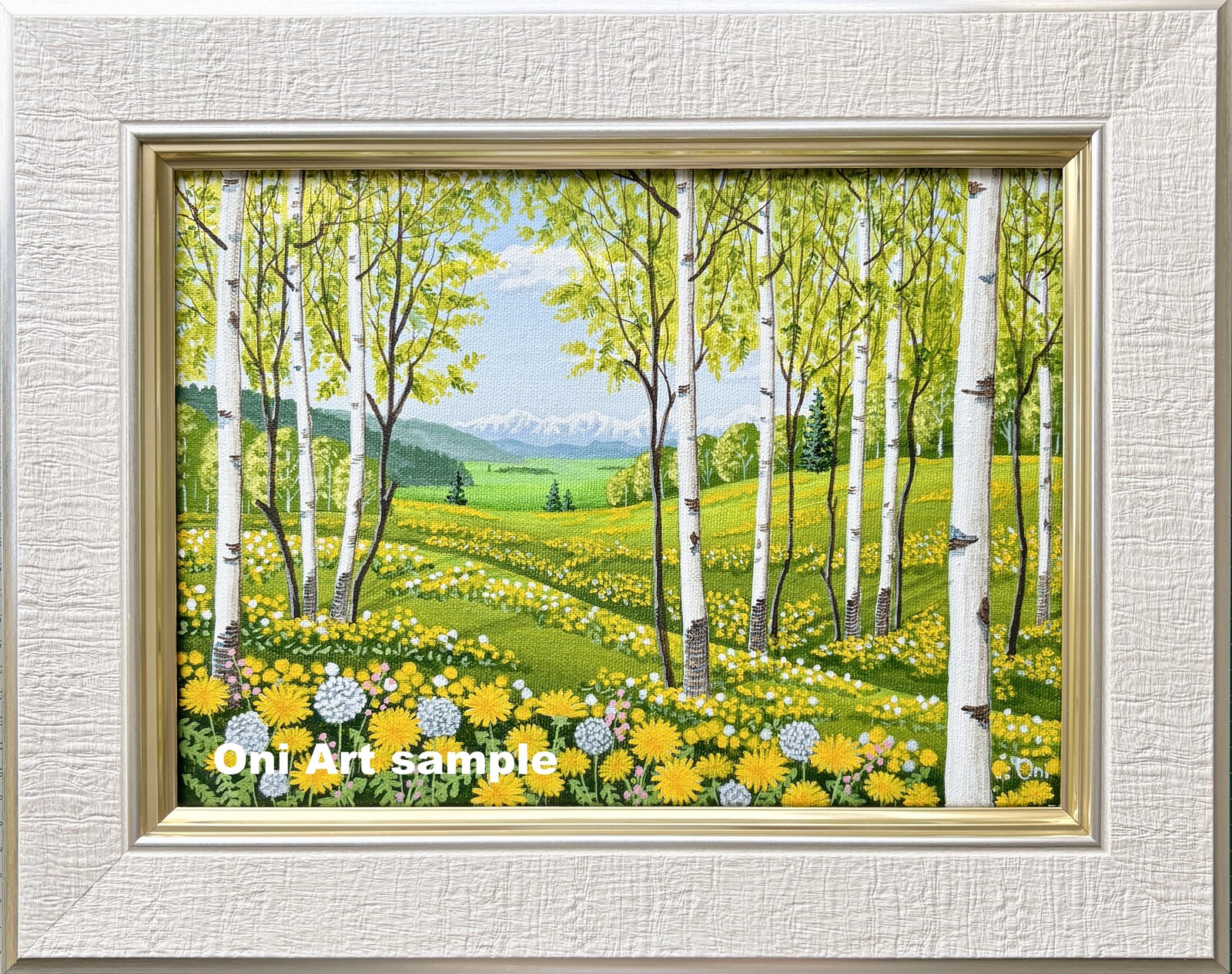 水彩画 アクリル画 原画 「花の咲く路地12」 額縁付き SMサイズ 風景画