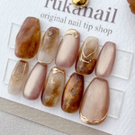 new⭐️ ニュアンス×ブラウン　ネイルチップ　春　夏　秋　冬　普段使い　デート　オールシーズン　アンティーク　ベージュ　秋ネイル