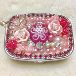  ミラー付サプリメントケースpink morning garden シルバー　レジン