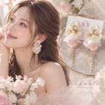 結婚式にも💕大ぶりクリアフラワーとクリアボールのロングピアス、イヤリング