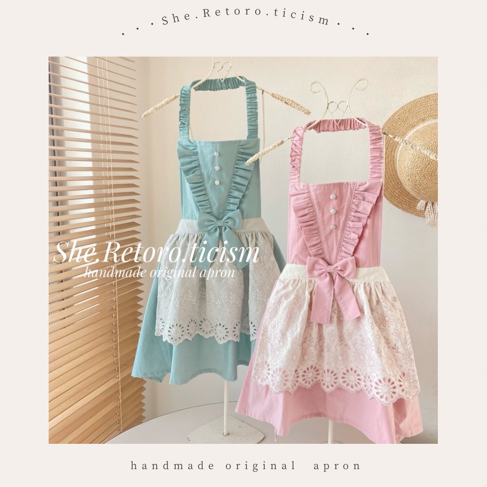 被布エプロンにも♡マーガレット刺繍のフリルエプロン - Ao-oto＊made
