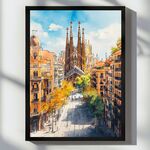 サグラダ・ファミリア 水彩画風アート バルセロナ スペイン 　インテリアアート　水彩アートポスター　ヨーロッパ風　絵