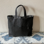 ブラックデニム　トートバッグ　リバーシブル　　　　　　チェック柄　カシメ　メンズバッグ