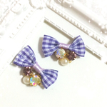 チェックリボン＊ビジューピアス