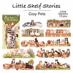 Little Shelf Stories｜ねこと犬と動物たちのロングシール 10枚入 フレークシール コラージュ素材 手帳デコ【m】