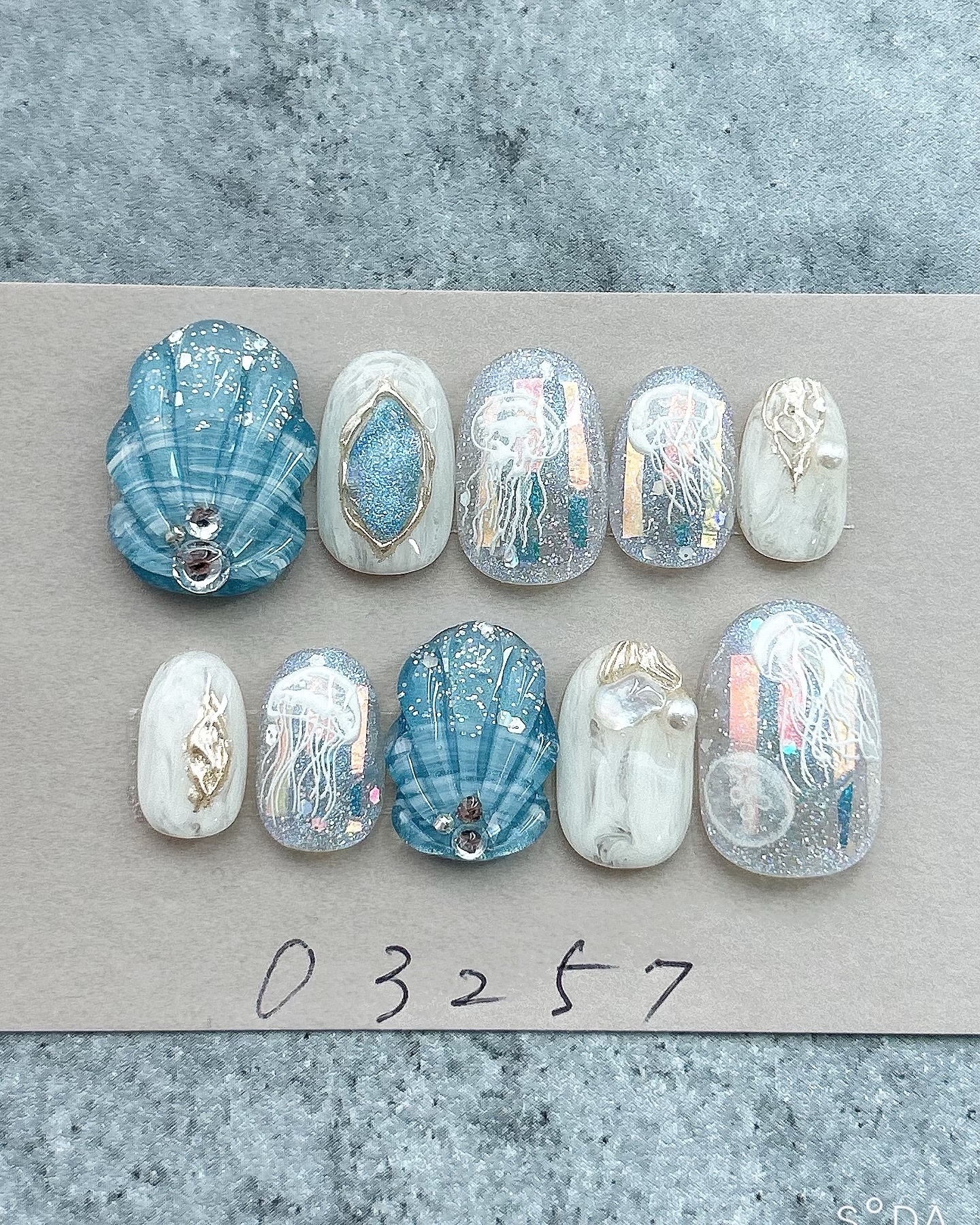 ネイルチップ紫陽花梅雨3Dてるてる坊主ニュアンスオーロラ985 - R nail