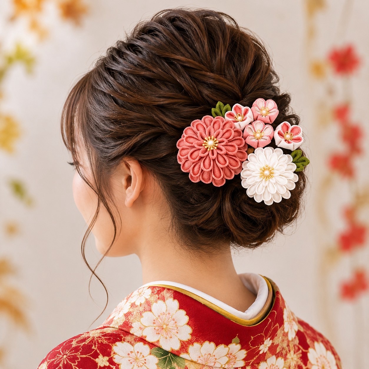 つまみ細工 髪飾り ピンク 白 - つまみ細工 華蔵 | minne byGMOペパボ