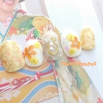 再販4＊結婚式に 可憐＊ジェル ネイルチップ つけ爪 入園式 卒園式 入学式 卒業式 ウェディング 黄色 イエロー 春 夏 秋 冬 打掛 ブライダル 振袖 和柄 花柄 かんざし 袴 華やか 人気 上品