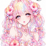 【A-129】A6人物シート 1枚｜パステル髪女性｜ピンクハイビスカスドレス｜人物イラスト｜デザインペーパー｜コラージュ素材
