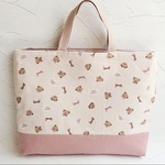 入園入学セット🧸🎀お揃いできます【受注製作】レッスンバッグ　くま柄　上履き袋　体操服袋　ピンク　手提げカバン　サイズオーダー　切り替えあり　裏地付き　オーダーメイド　通園バッグ　リボン　幼稚園　保