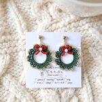 タティングレースの耳飾り「Christmas Wreath」