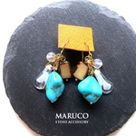 PP666-997ターコイズmagnesite+JASPER*天然石ピアス  ｽﾃﾝﾚｽ   *送料無料* イヤリング＆樹脂ピアス交換OK