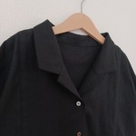 【おとな】ハーフリネンのオープンカラーワンピース　ブラック