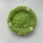 ふわふわ芝生コースター 丸 ライトグリーン デイジー 編み物 小物置き マット ハンドメイド 花