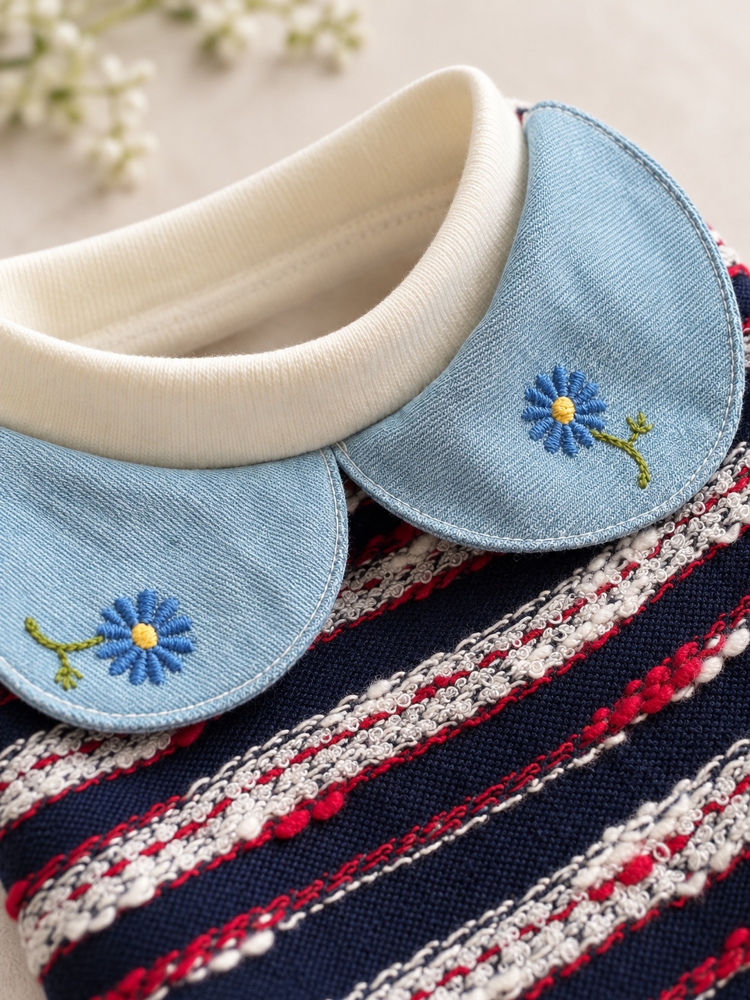 胸42】トリコロールシリーズ♪ 水色デニム 花刺繍ワンピース 犬服 - 3