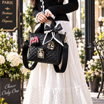 🖤ブラック合皮キルティングにおしゃれで大人可愛いブローチ❤️コンパクトサイズ2wayトートバッグ👜【981】