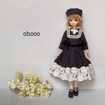 リカちゃん服　ブライス服　アンティーク風ドレス　サイレントブラック🐈‍⬛🩶