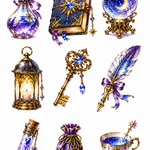 【217】A5コラージュシート 1枚｜魔法の道具｜9柄｜魔導書｜水晶｜鍵｜チョキチョキシート｜紙もの｜素材紙｜コラージュ素材