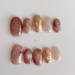 【No.6】pink brown🧸 gold　ニュアンスネイル　ネイルチップ　ブライダル　結婚式　ウエディング　成人式　卒業式　ピンクブラウン　ゴールド　マグネットネイル　