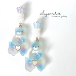 sugar candy bear 《 soap bubbles 》 ✵ シャボン玉カラーのクマさん＆リボンキャンディの耳飾り    ピアス / イヤリング    