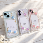全機種対応 iphone17e 17 16e Galaxy Xperia AQUOS OPPO Google スマホケース レジン 花 紫 ピンク ストラップホール【ネモフィラ No2】