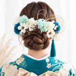 ターコイズブルーと林檎の花の髪かざり　髪飾り No.TZ02　成人式　卒業式　結婚式　振袖　着物　和装　ヘアアクセサリー　かんざし　留袖　前撮り　髪かざり　ウェディング