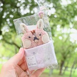 mini ハンカチ　うさちゃん（ピンク×お花畑柄）