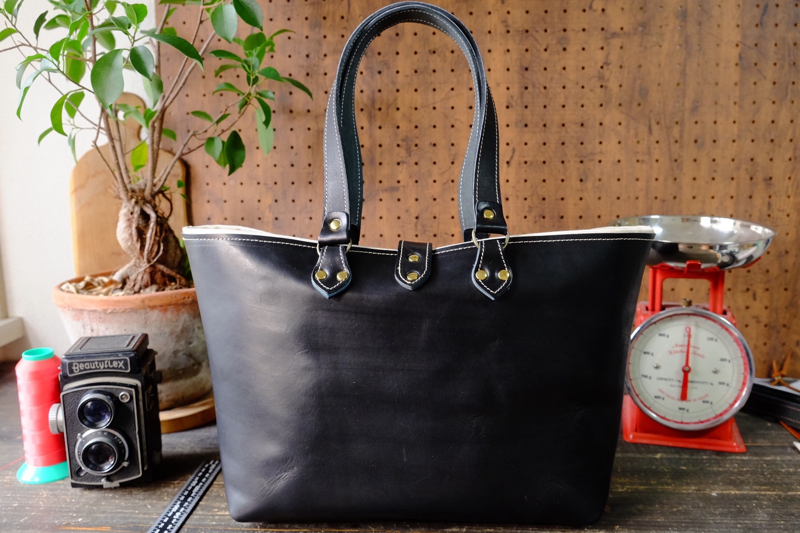姫路産◇ブラックオイルヌメレザートートバッグ L size 本革鞄