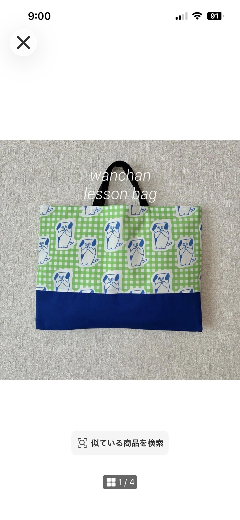 new///わぉ！わんちゃんとチェック ハンドメイド レッスンバッグ 入園