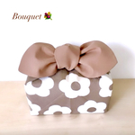 【リボンのお弁当袋】保冷保温　 花柄(ベージュ)×ベージュ(ダイヤ型)　大人かわいい/ポーチ/ランチバッグ